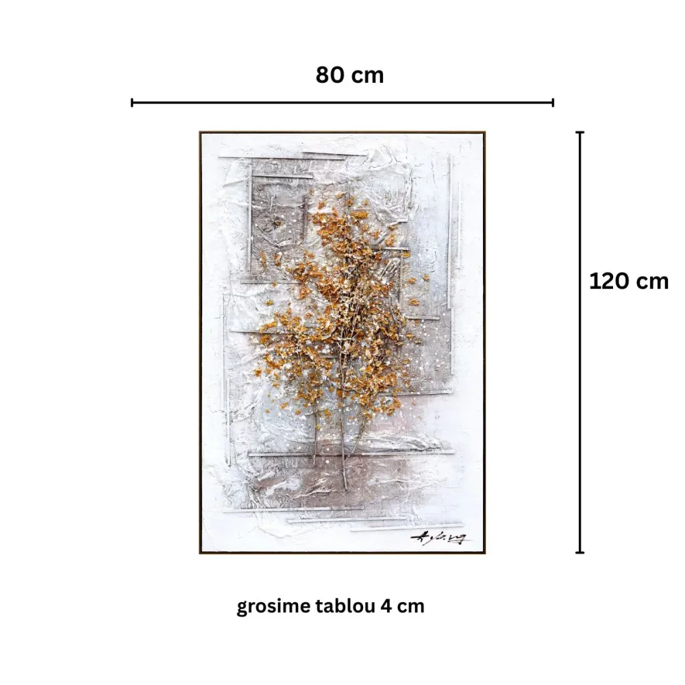 Tablou decorativ, 3D relief, Naimeed D7958, montat pe suport rigid si rama exterioara din lemn, 80x120x4cm