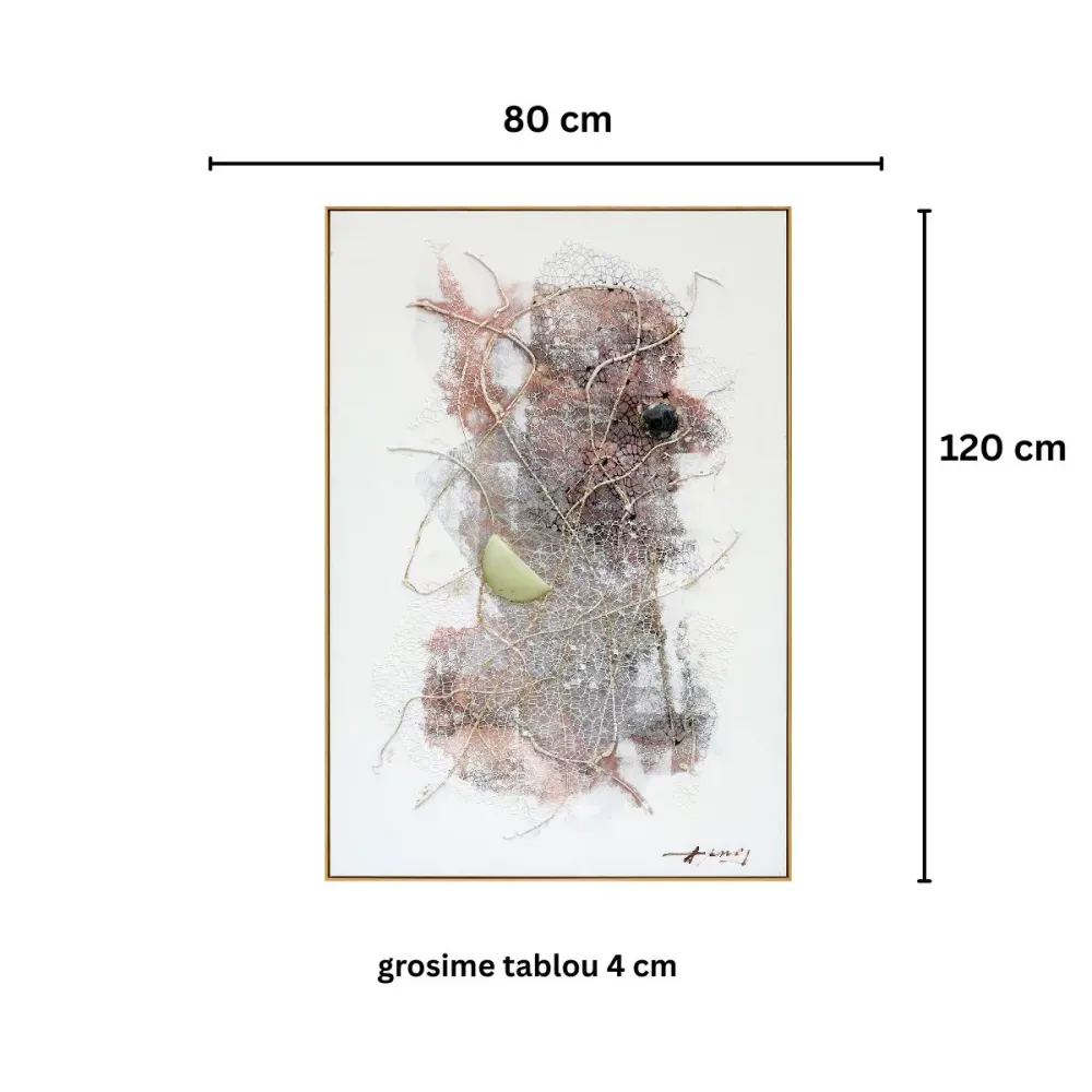 Tablou decorativ, 3D relief piatra naturala, Naimeed D7956, montat pe suport rigid si rama exterioara din lemn, 80x120x4cm