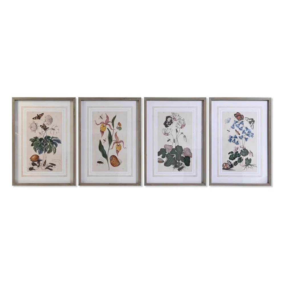 Tablou DKD Home Decor Brad Geam 50 x 65 x 2,5 cm 50 x 2,5 x 65 cm 50 x 2,5 x 70 cm Květiny (4 Piese)