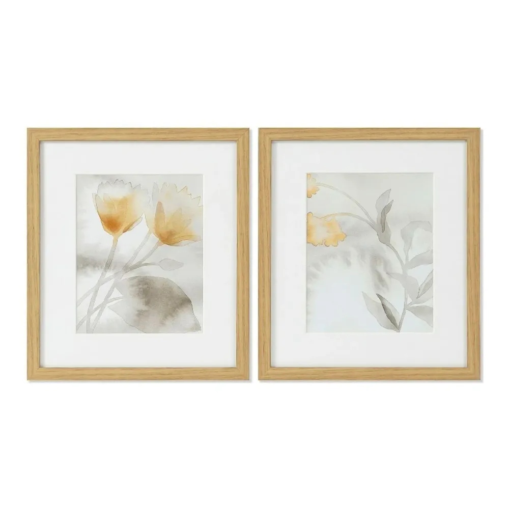 Tablou DKD Home Decor Drawed Leaf 33 x 3 x 38 cm Tradiţional Frunza unei plante (2 Unități)