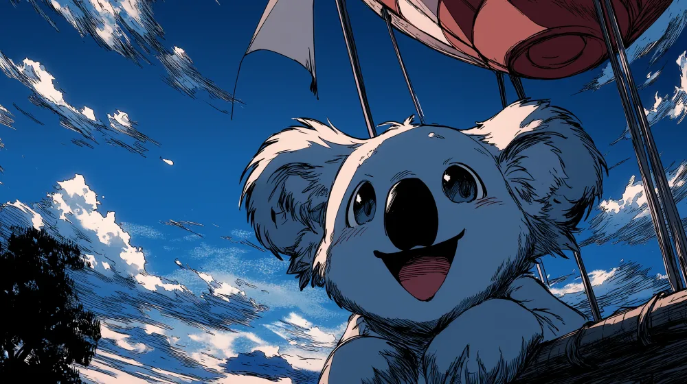 Tapet cameră copii | Koala fericit în balon aerostatic