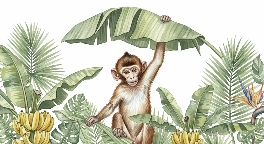 Tapet cameră copii | Maimuță ștrengărească și junglă tropicală