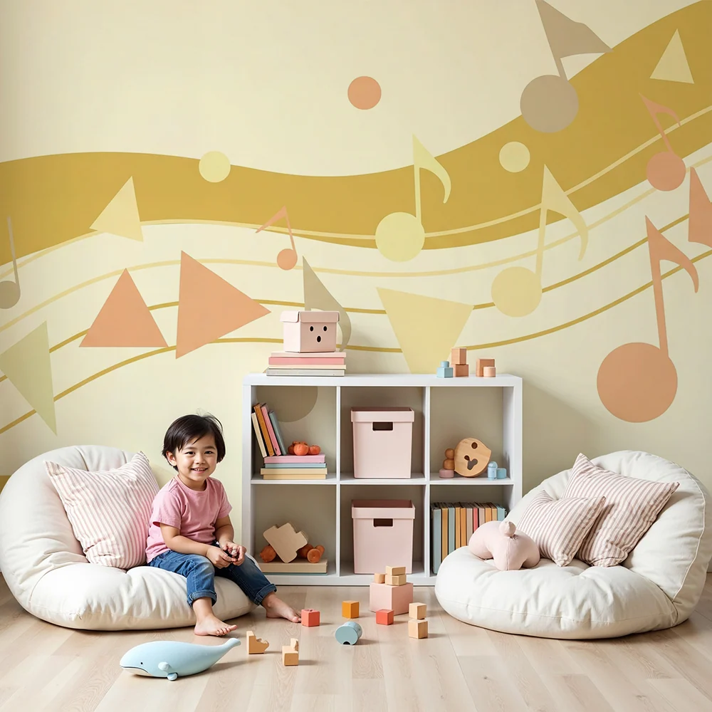 Tapet cameră copii | Melodie colorată cu note muzicale și forme geometrice