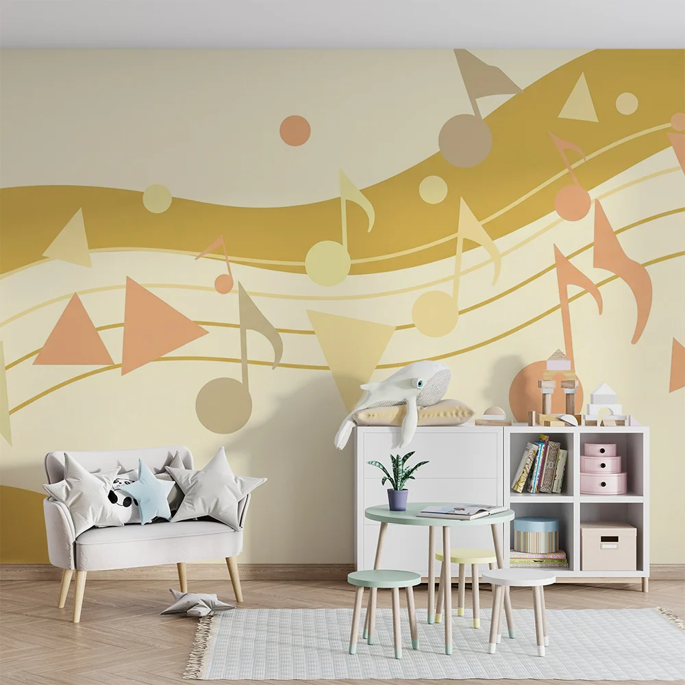 Tapet cameră copii | Melodie colorată cu note muzicale și forme geometrice