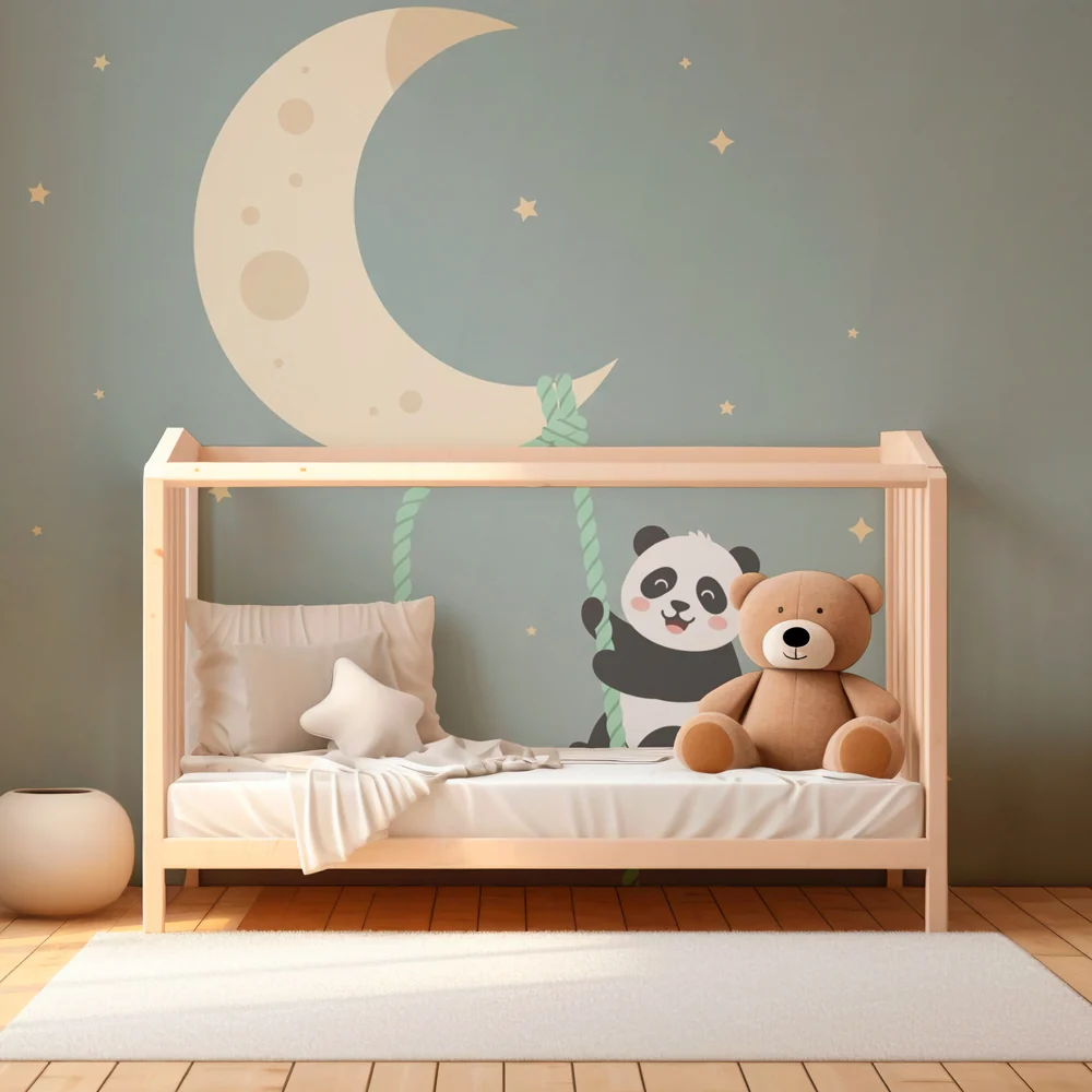 Tapet cameră copii | Panda visător suspendat la lună