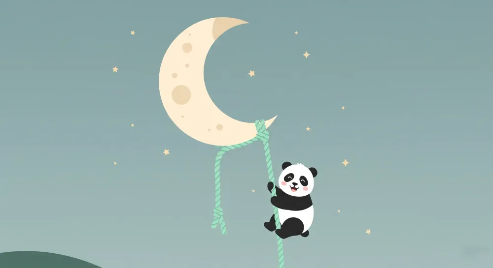 Tapet cameră copii | Panda visător suspendat la lună