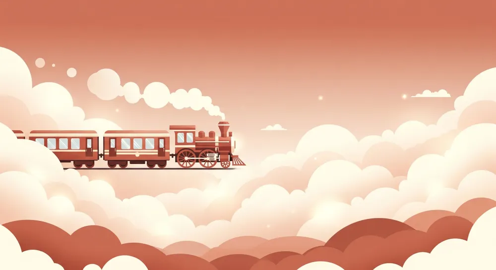 Tapet cameră copii | Tren colorat călătorind prin nori
