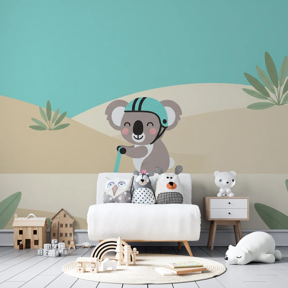 Tapet de cameră pentru copii | Koala dinamic pe trotinetă