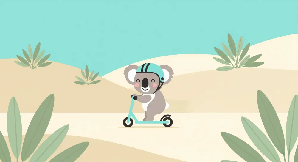 Tapet de cameră pentru copii | Koala dinamic pe trotinetă