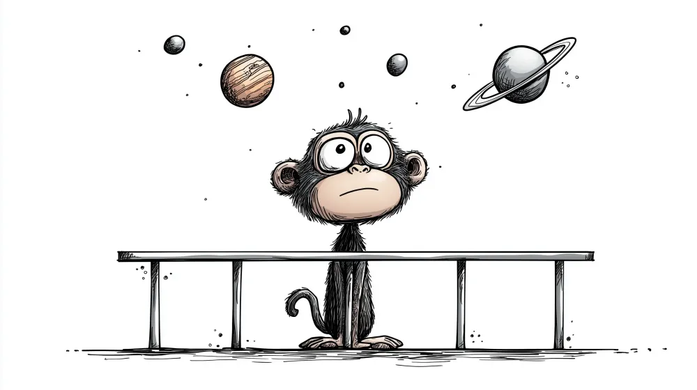 Tapet camera copii | Maimuță curioasă și sistem solar