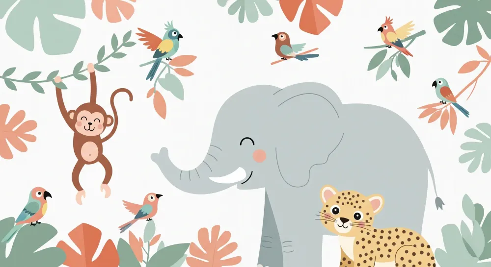 Tapet camera copii | Savana distractiva cu elefant si animale