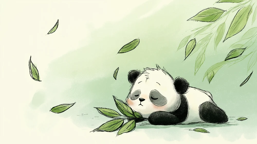Tapet camera copil | Panda adormit și frunze moi