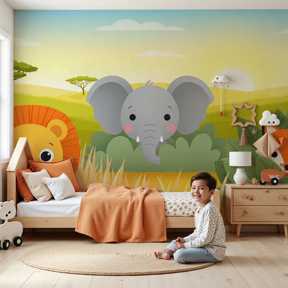 Tapet camera copil | Safari colorat cu animale adorabile