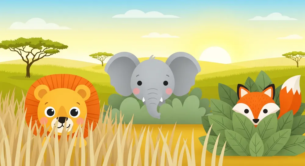 Tapet camera copil | Safari colorat cu animale adorabile