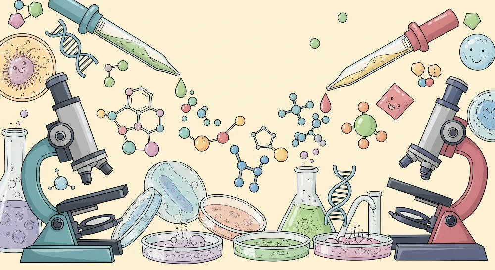 Tapet camera copil | Univers științific cu microscoape și molecule colorate