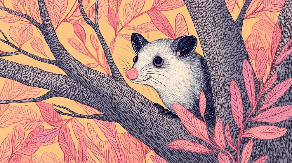 Tapet copii | Opossum curios și frunziș colorat