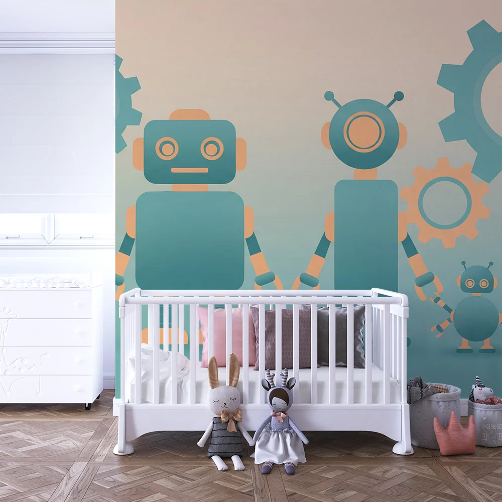 Tapet copii | Roboți colorați și piese mecanice ludice