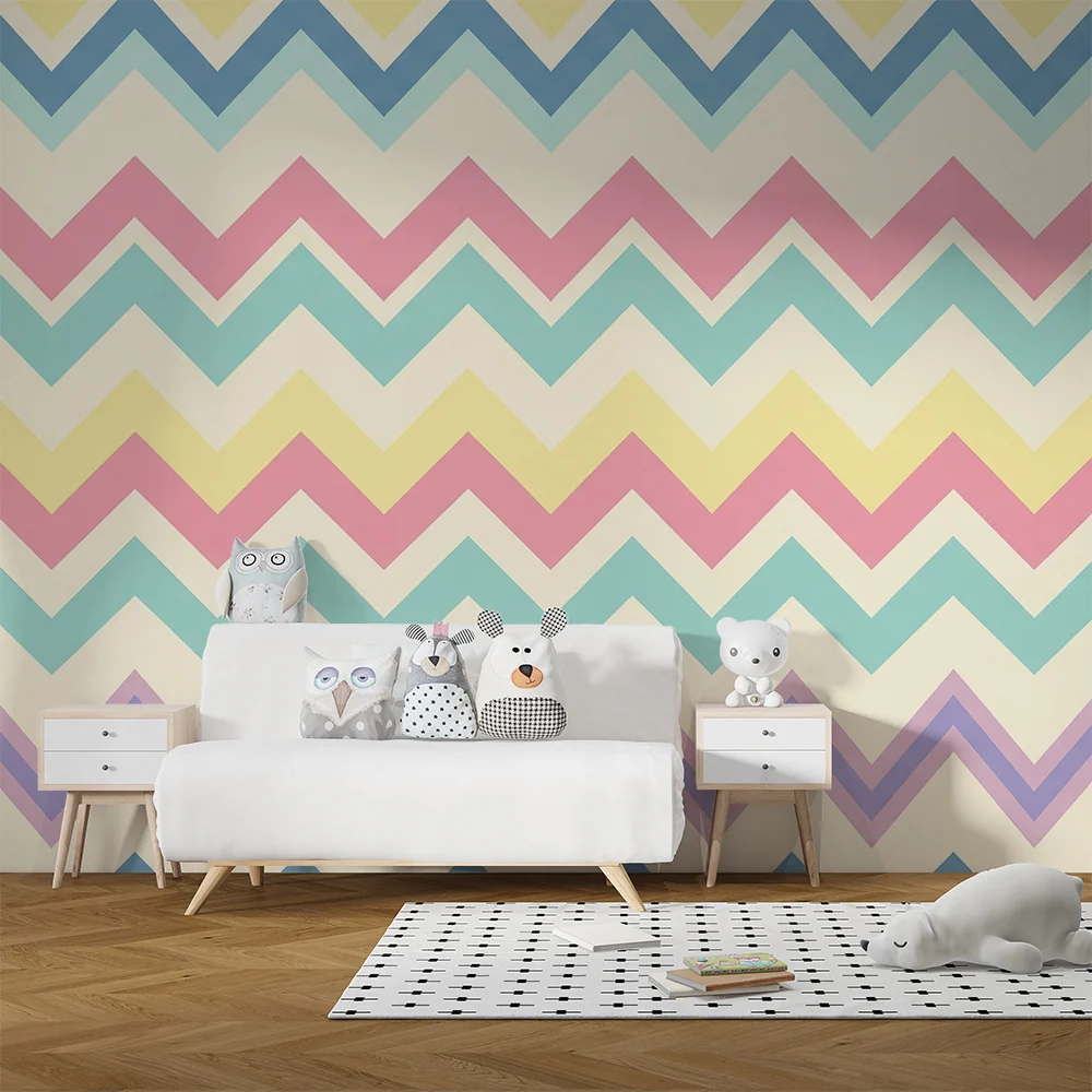 Tapet pentru cameră de bebeluși | Model zigzag pastel în culori delicate