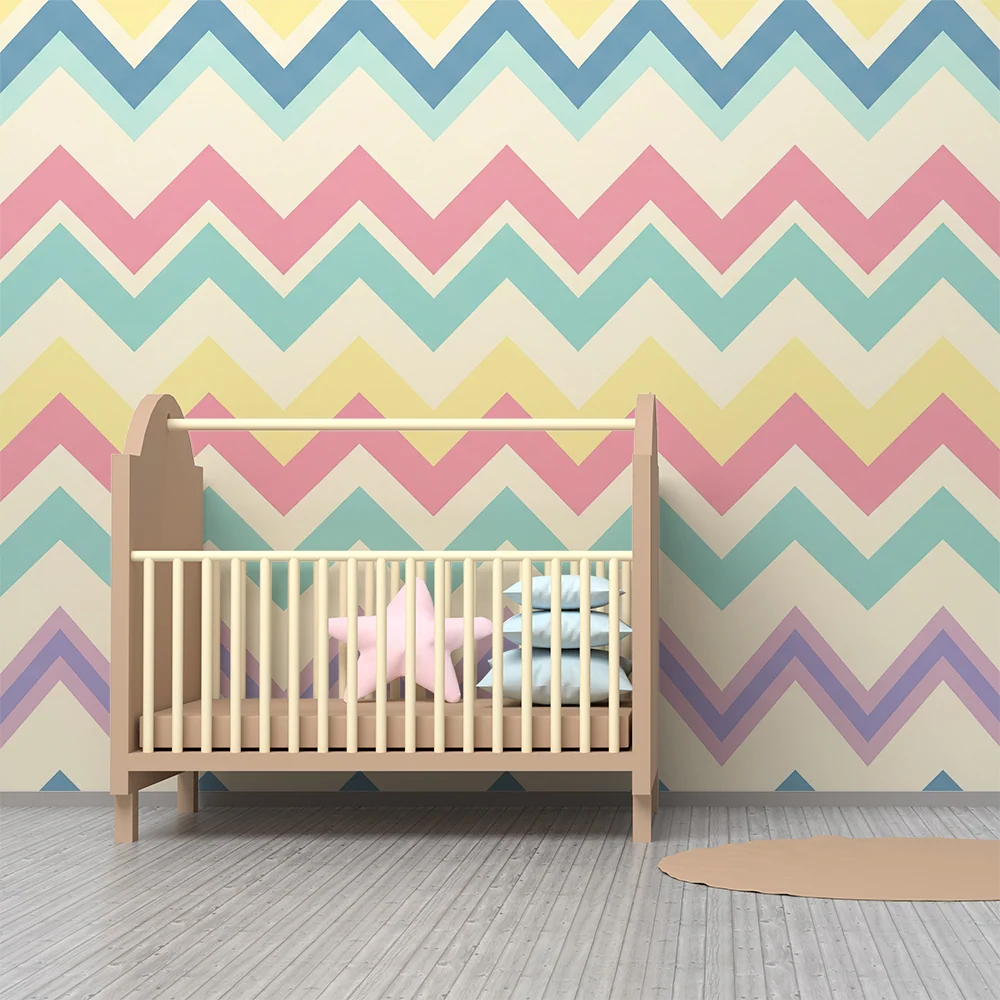 Tapet pentru cameră de bebeluși | Model zigzag pastel în culori delicate