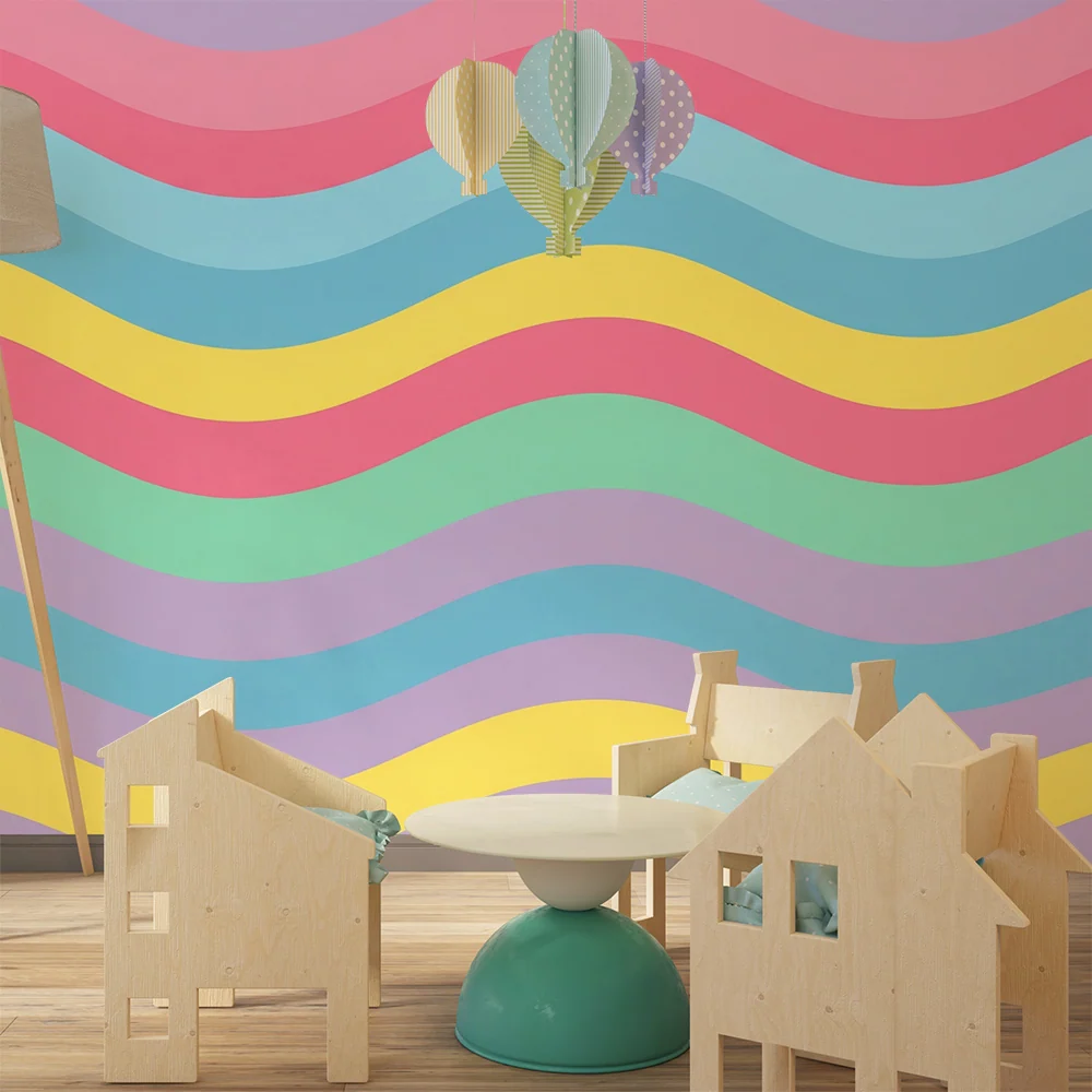 Tapet pentru cameră de bebeluși | Valuri colorate în pastel pentru o atmosferă delicată