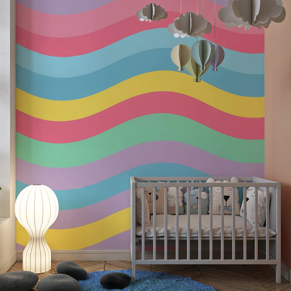 Tapet pentru cameră de bebeluși | Valuri colorate în pastel pentru o atmosferă delicată