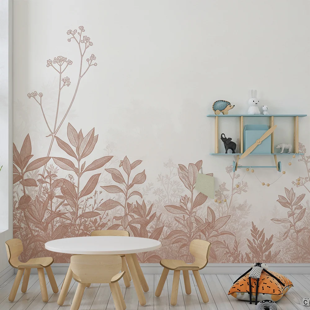 Tapet pentru cameră de copii | Flori delicate și frunziș moale în tonuri pastel