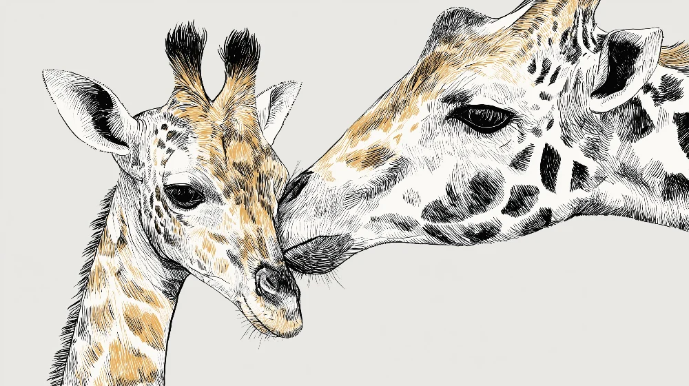 Tapet pentru cameră de copii | Girafe dulci în schiță pe fundal neutru