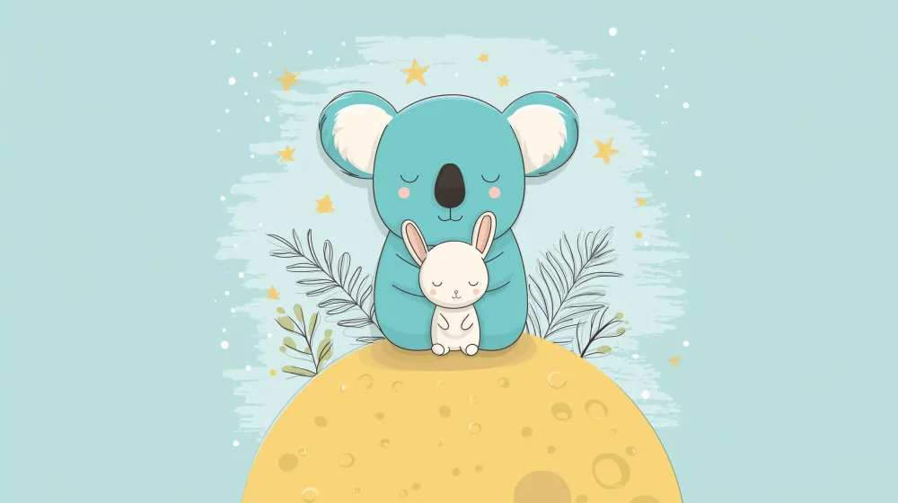 Tapet pentru cameră de copii | Koala și iepure sub stele