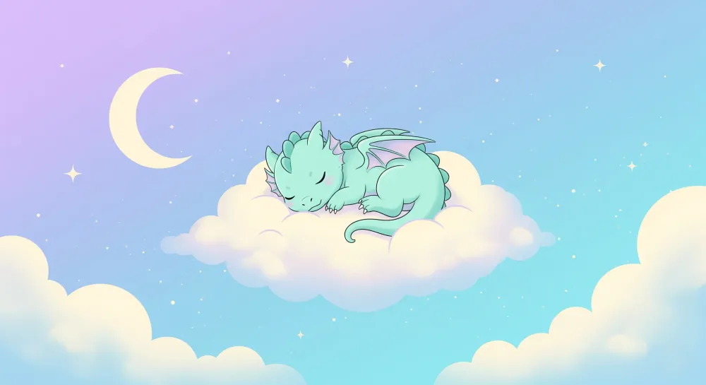 Tapet pentru cameră de copii | Micul dragon adormit pe un nor.