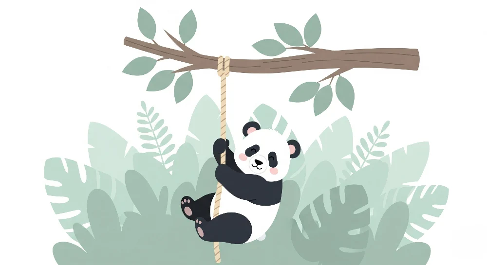 Tapet pentru cameră de copii | Panda jucăuș în junglă