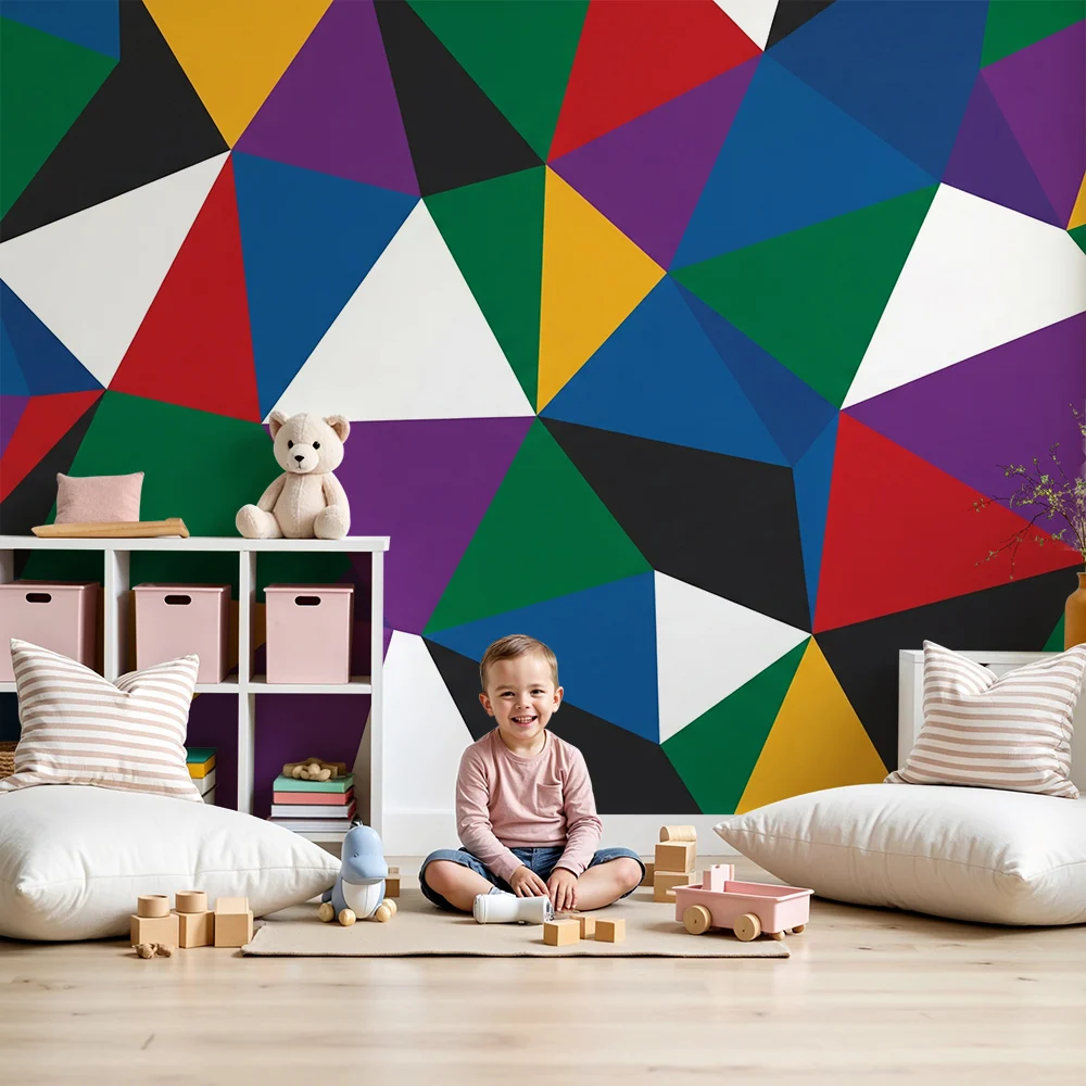 Tapet pentru cameră copil | Model geometric cu triunghiuri arlechin