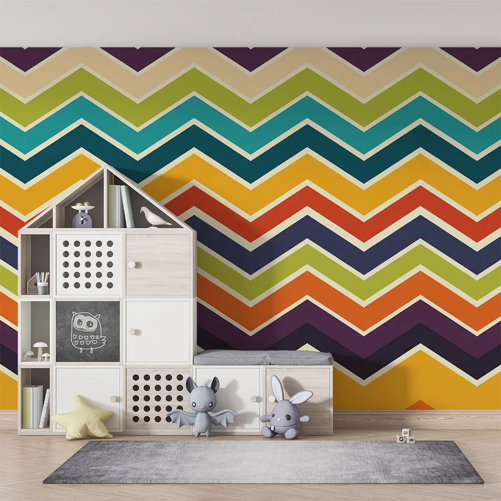 Tapet pentru cameră copil | Model zigzag colorat în dungi