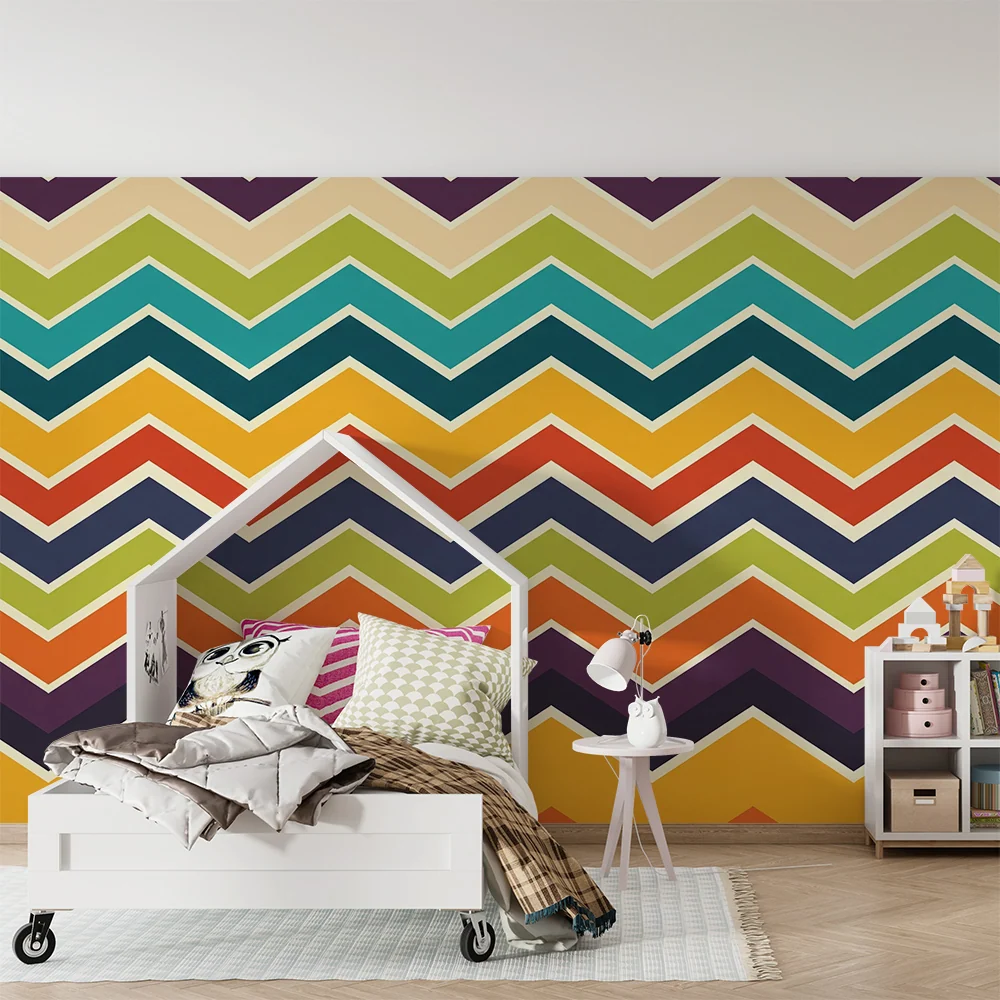 Tapet pentru cameră copil | Model zigzag colorat în dungi