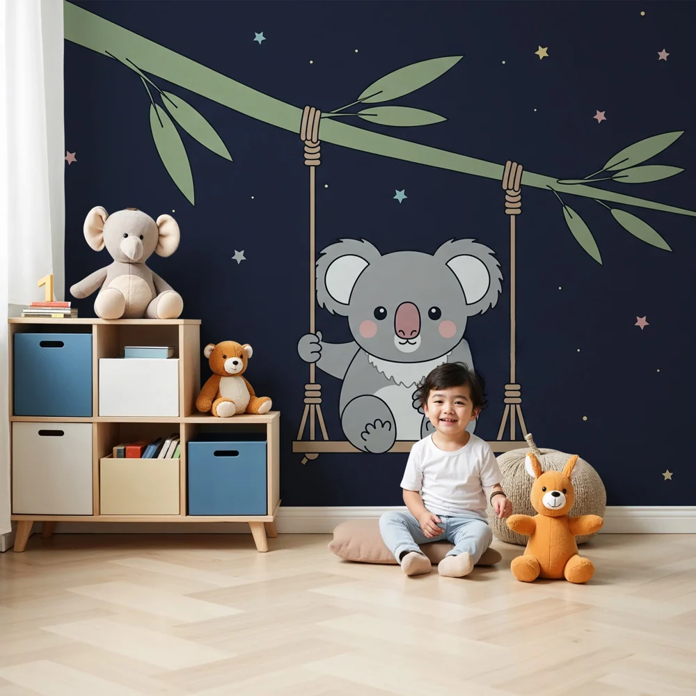 Tapet pentru camera de bebeluși | Koala suspendat sub stele