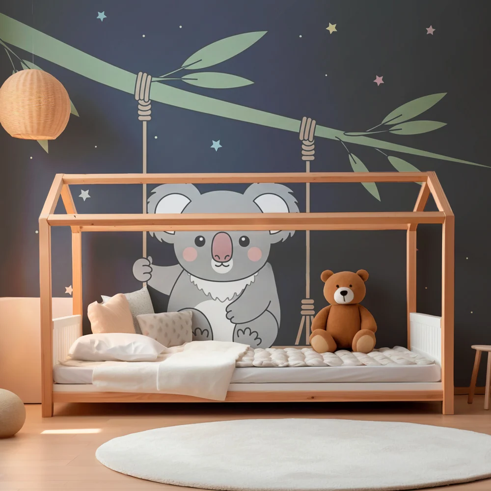 Tapet pentru camera de bebeluși | Koala suspendat sub stele