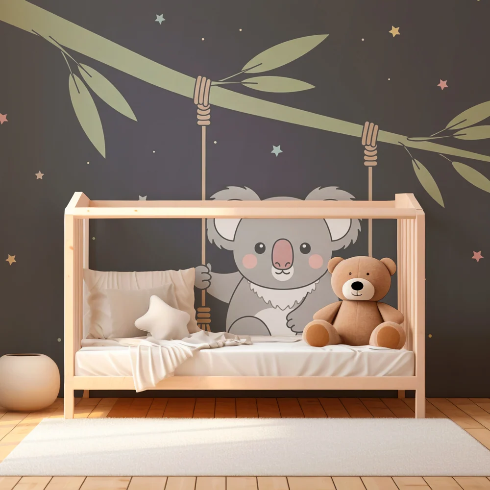 Tapet pentru camera de bebeluși | Koala suspendat sub stele