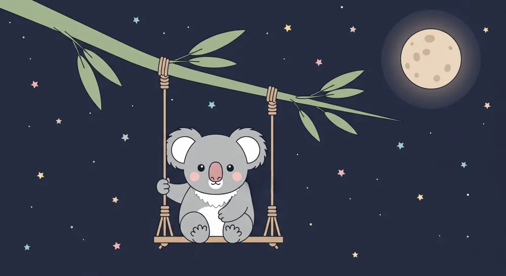 Tapet pentru camera de bebeluși | Koala suspendat sub stele