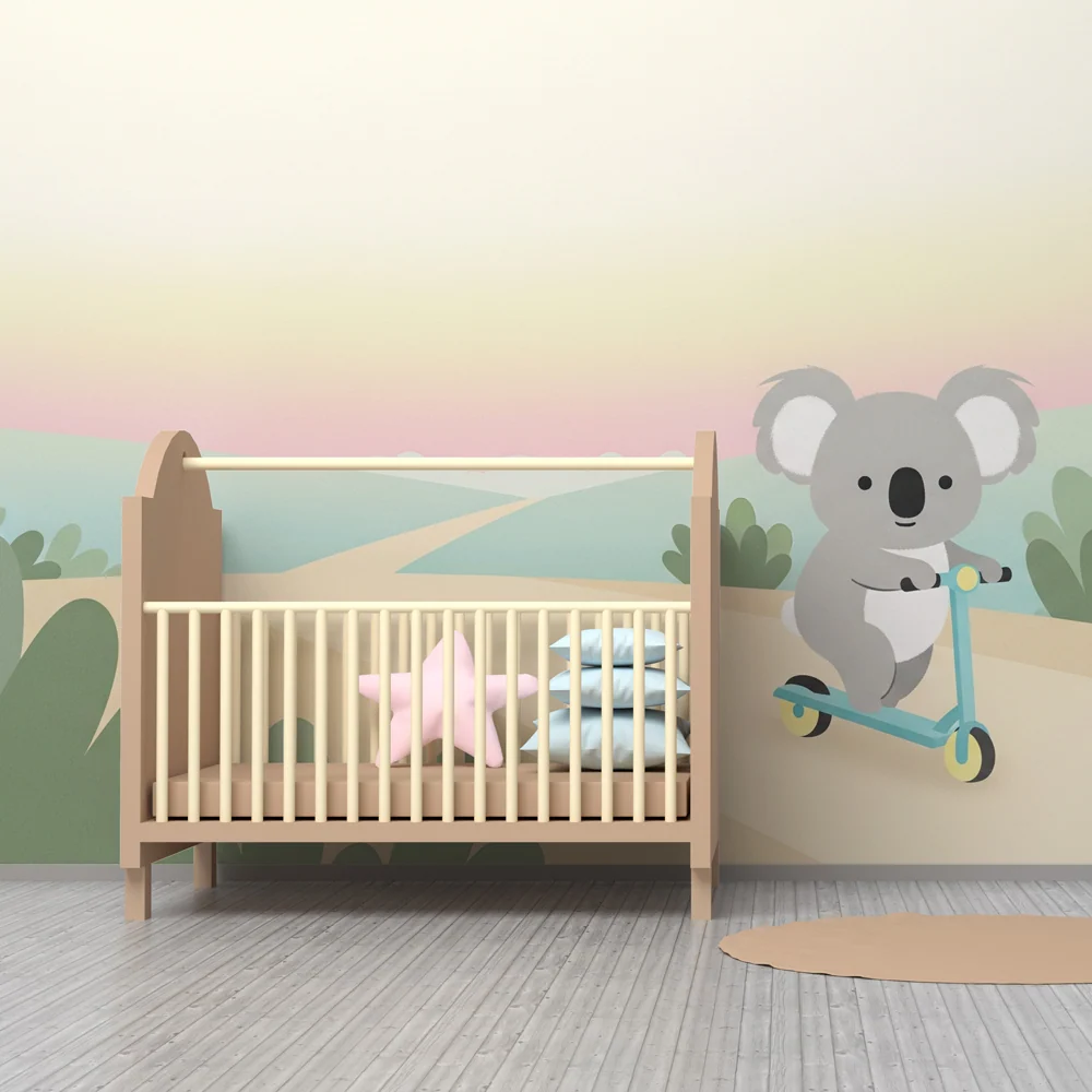 Tapet pentru camera de copii | Koala drăguț pe trotinetă