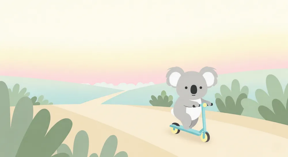 Tapet pentru camera de copii | Koala drăguț pe trotinetă