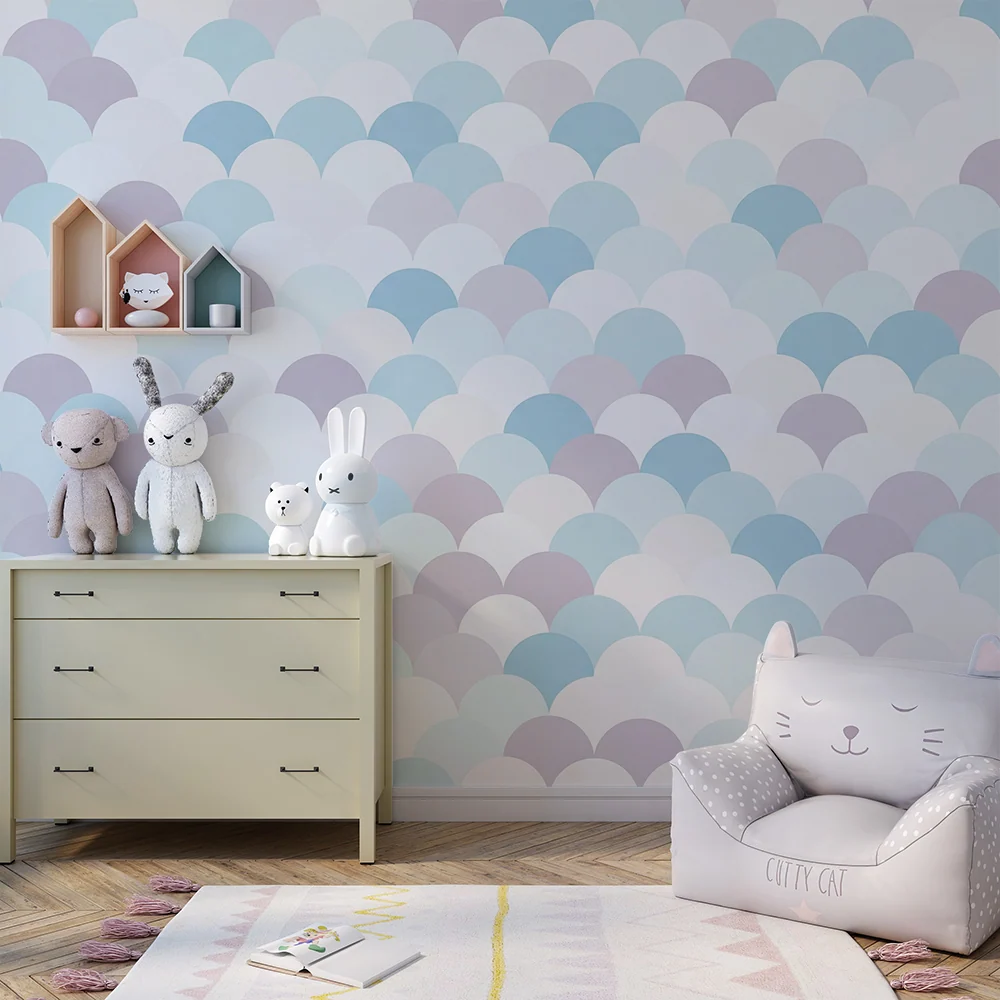 Tapet pentru camera de copii | Modele de valuri pastel în albastru și violet
