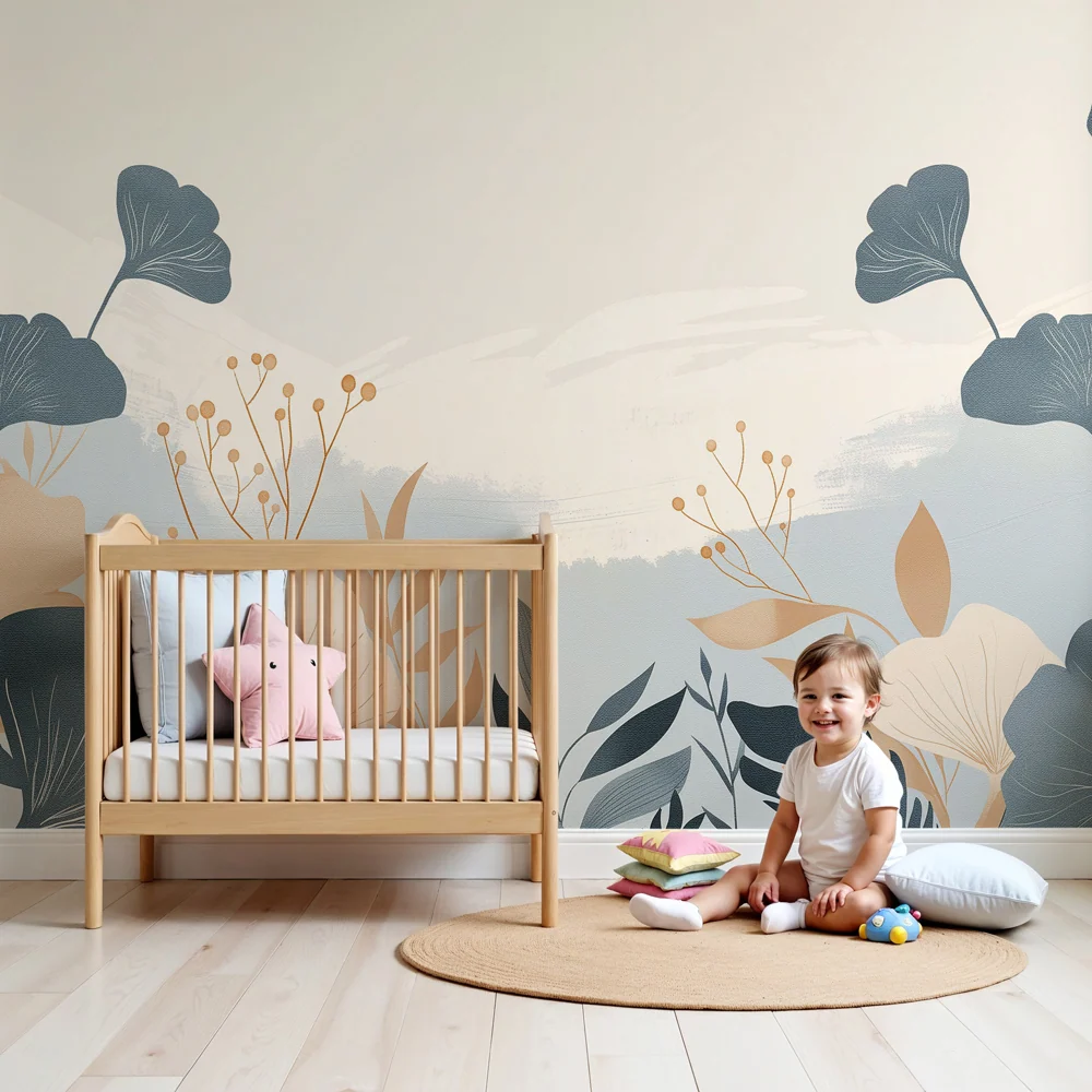 Tapet pentru camera copiilor | Flori delicate și motive botanice