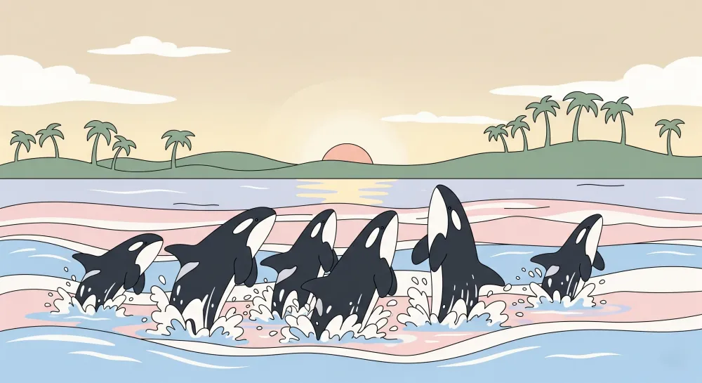 Tapet pentru camera copiilor | Orca fericite în ocean
