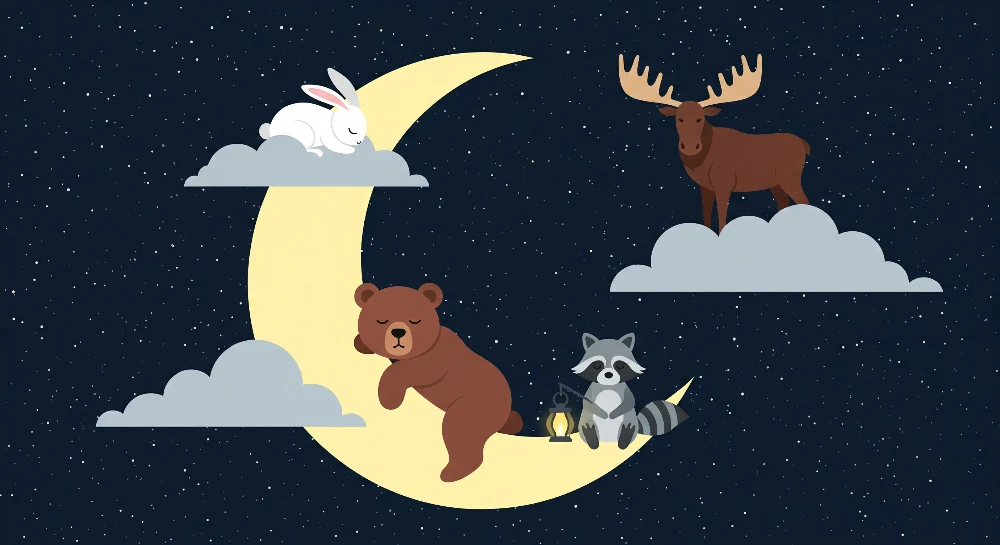 Tapet pentru camera copilului | Animale nocturne pe o semilună