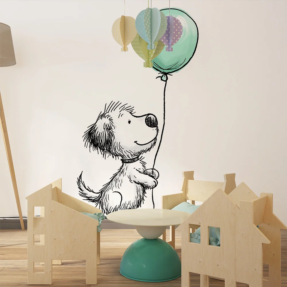 Tapet pentru camera copilului | Cățeluș vesel cu balon verde