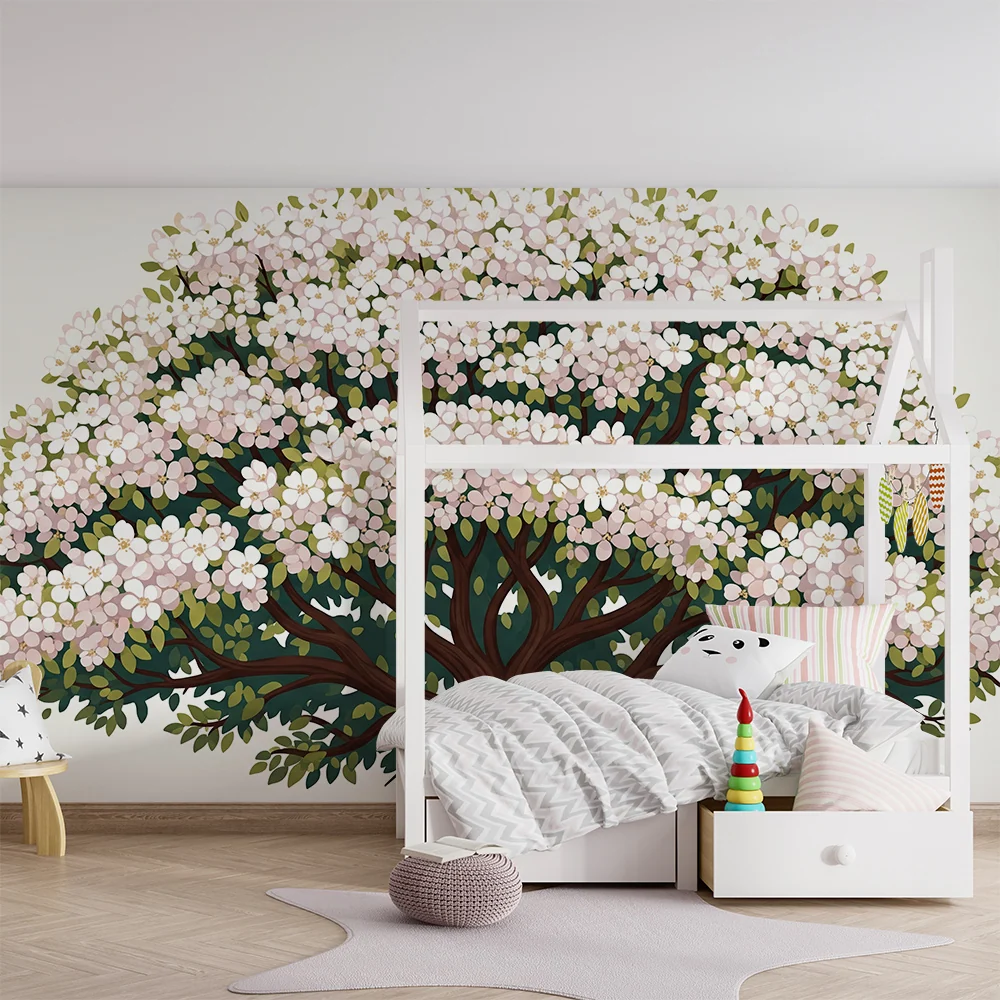 Tapet pentru camera copilului | Copac înflorit cu flori delicate roz