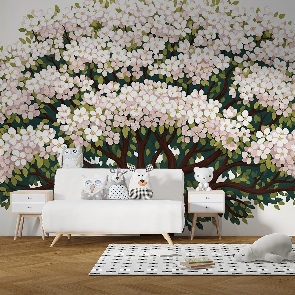 Tapet pentru camera copilului | Copac înflorit cu flori delicate roz