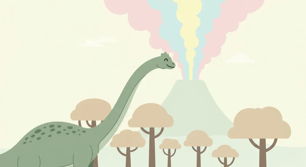 Tapet pentru camera copilului | Dinozauri și peisaj vulcanic