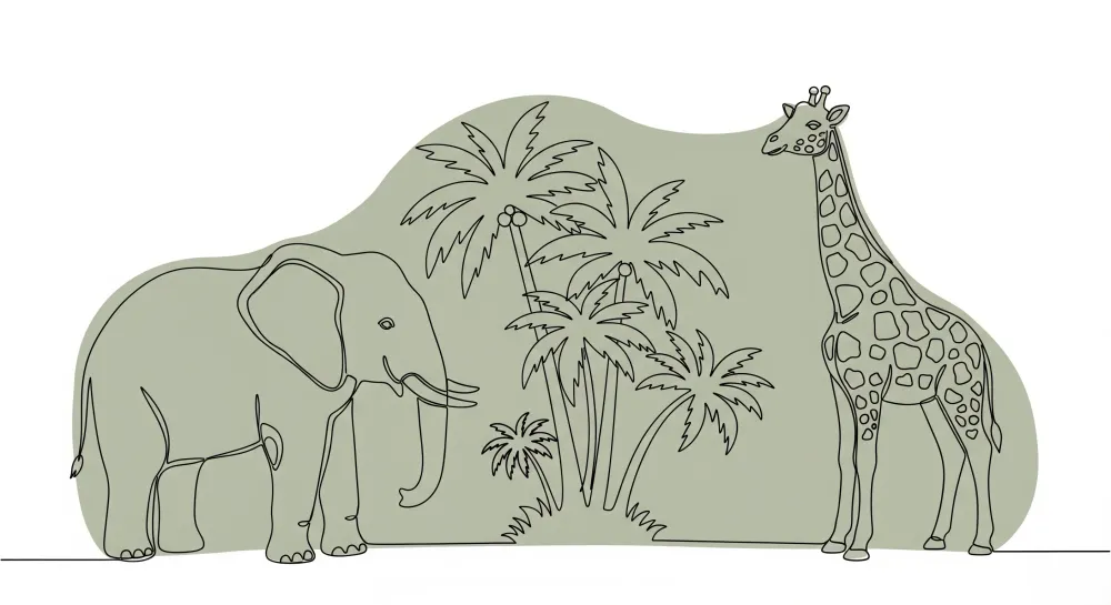 Tapet pentru camera copilului | Element decorativ cu elefant și girafă