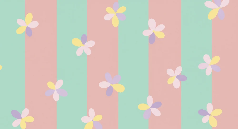Tapet pentru camera copilului | Flori pastelate pe fundal cu dungi delicate