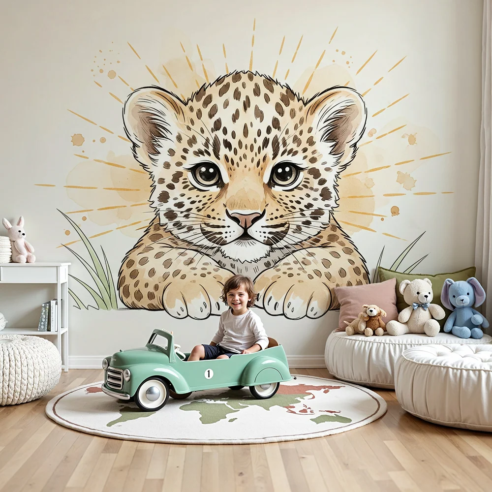 Tapet pentru camera copilului | Leopard drăguț cu accente luminoase